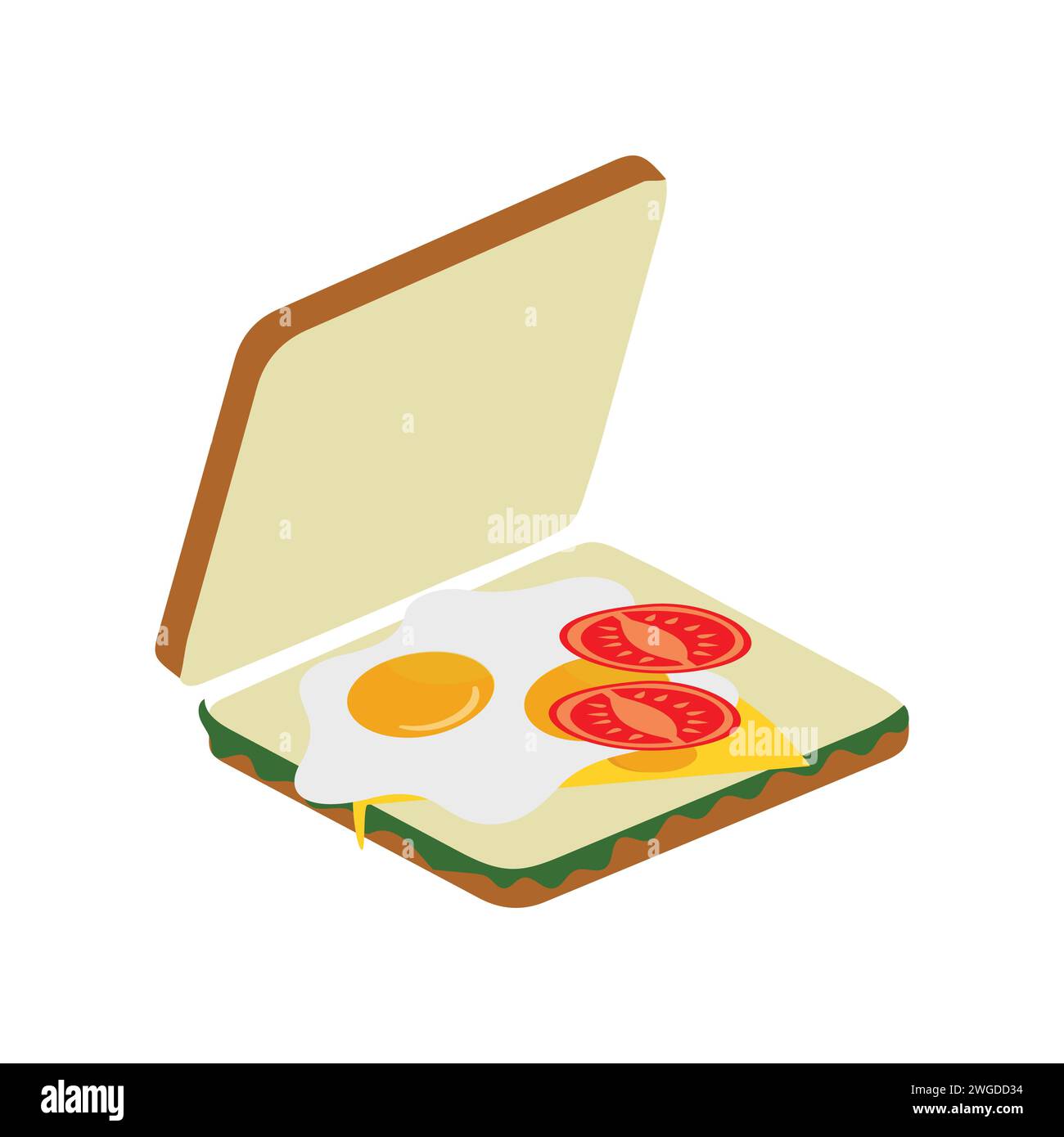 Sandwich avec œuf au plat et pain grillé, collection de sandwichs au blé illustration vectorielle, avec beurre, œufs au plat, fromage, pain grillé concept petit déjeuner. Illustration de Vecteur