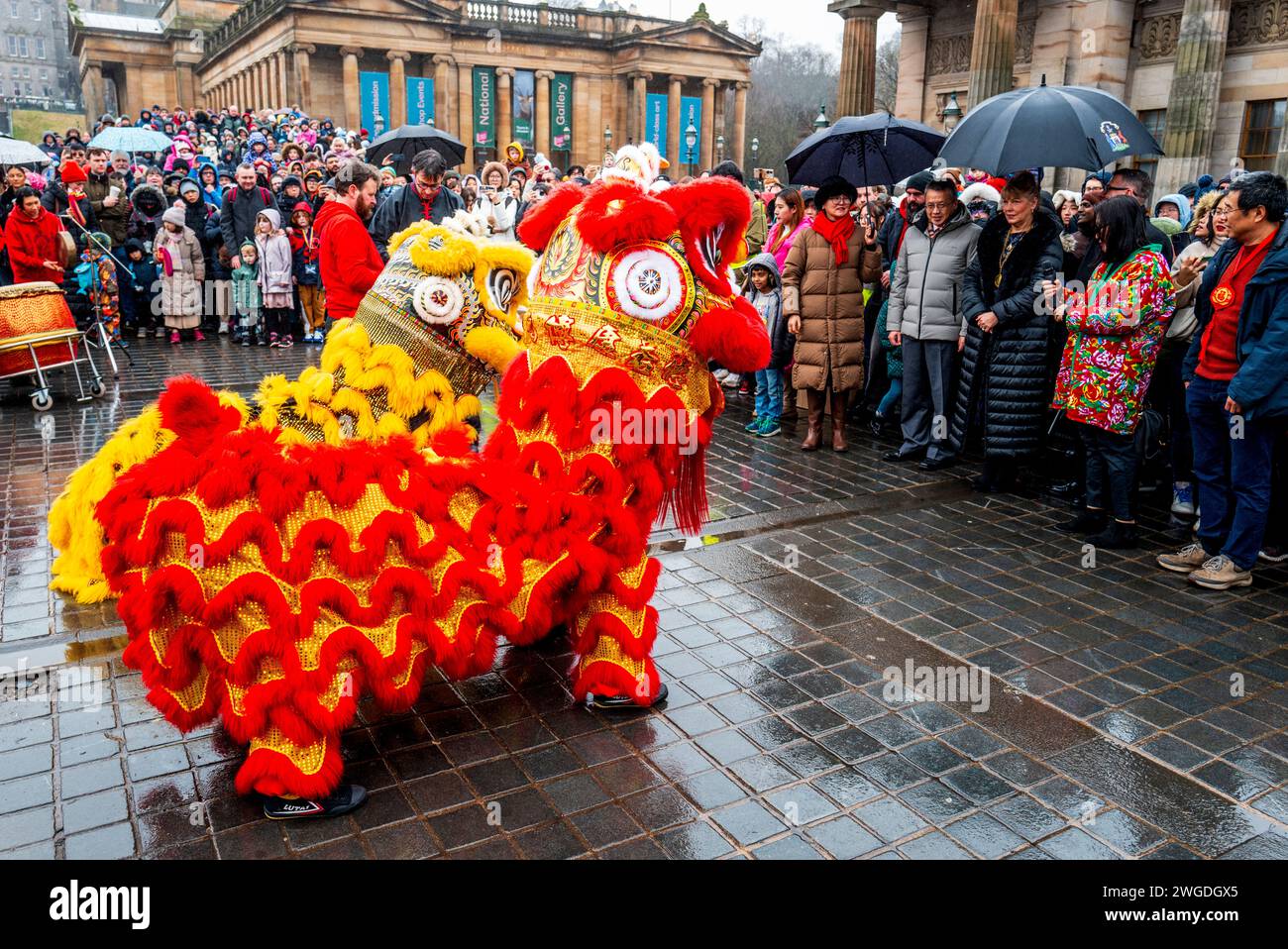 Festival du nouvel an chinois d'Édimbourg à The Mound avec des événements culturels spéciaux sur le thème des célébrations traditionnelles du nouvel an chinois, y compris Banque D'Images