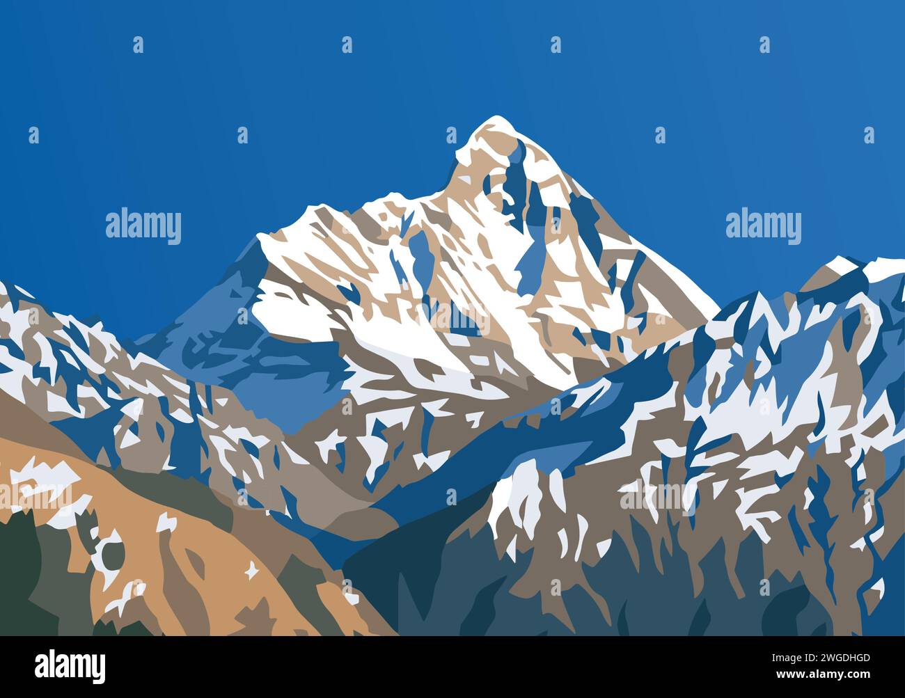 Mont Nanda Devi illustration vectorielle, l'un des meilleurs monts de l'Himalaya indien, vu de Joshimath Auli, Uttarakhand, Inde, Himalaya indien Illustration de Vecteur