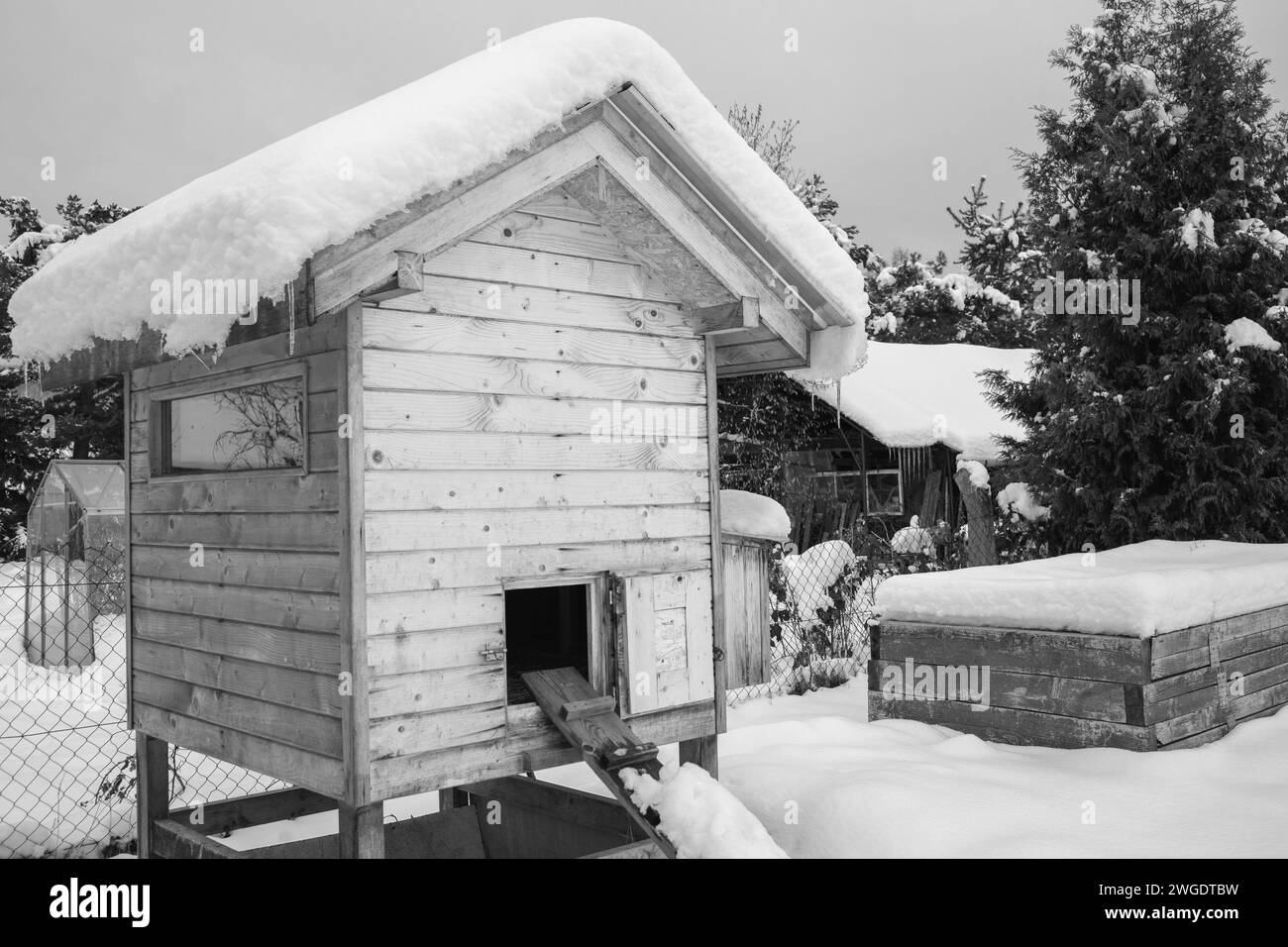 Maison de poule dans le Garden.Winter saison. Banque D'Images