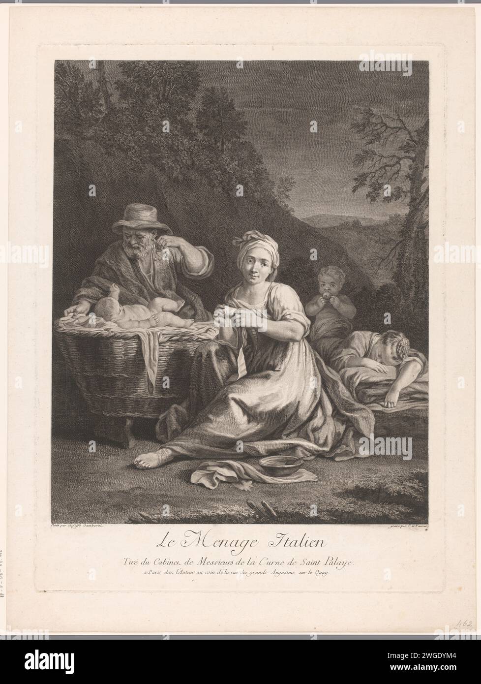 Famille italienne dans un paysage, Jean Charles le Vasseur, d'après Giuseppe Gambarini, 1744 - 1816 imprimer Paris papier gravure / gravure parents (relations familiales au premier degré). enfants (relations familiales au premier degré). berceau, berceau Banque D'Images