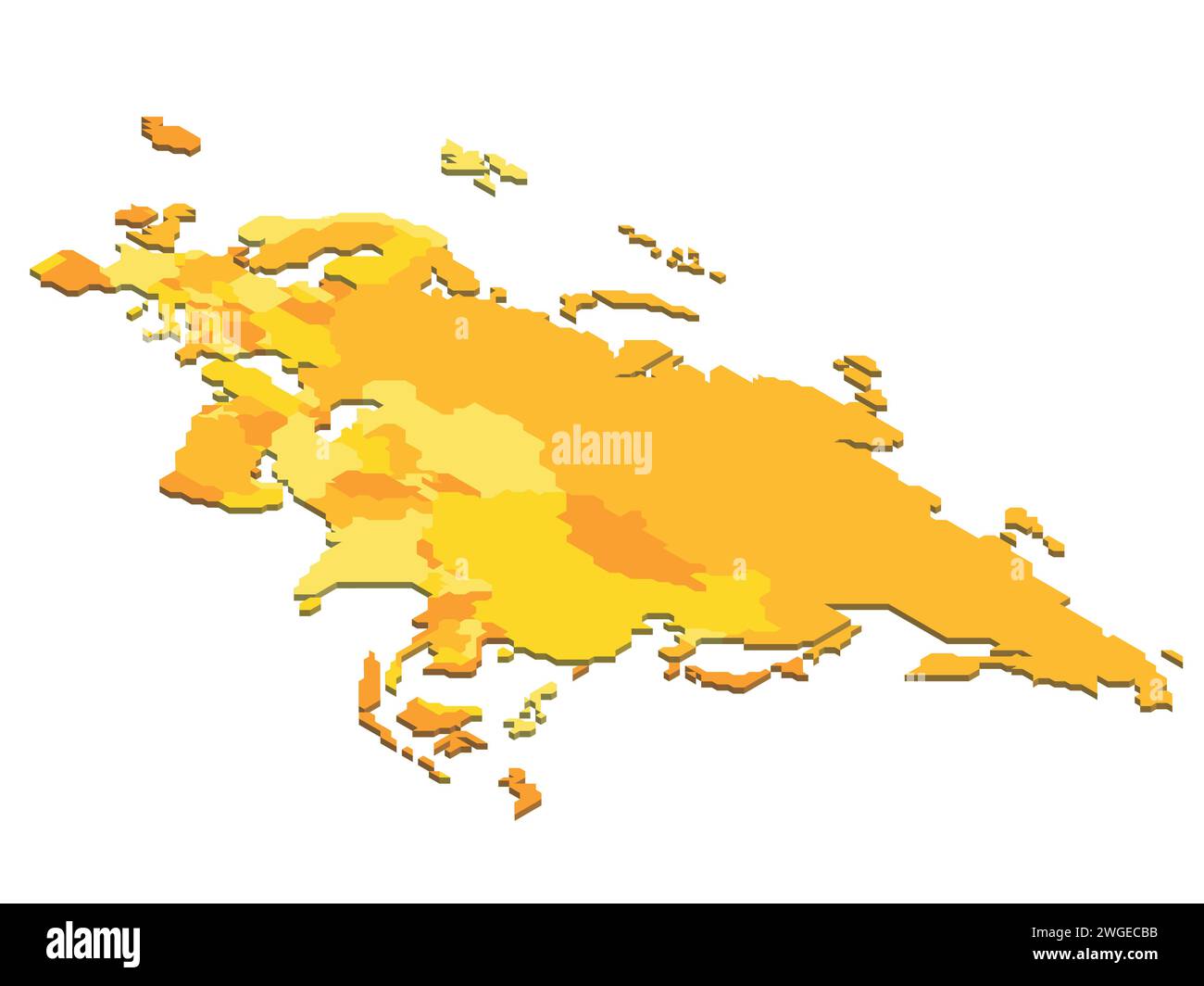 Carte politique isométrique de l'Eurasie. Carte blanche colorée sur fond blanc. Illustration vectorielle 3D. Illustration de Vecteur