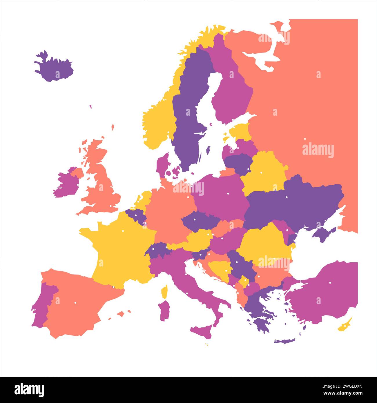 Carte politique de l'Europe. Carte vectorielle blanche de couleur bleue avec les capitales des pays européens. Illustration de Vecteur