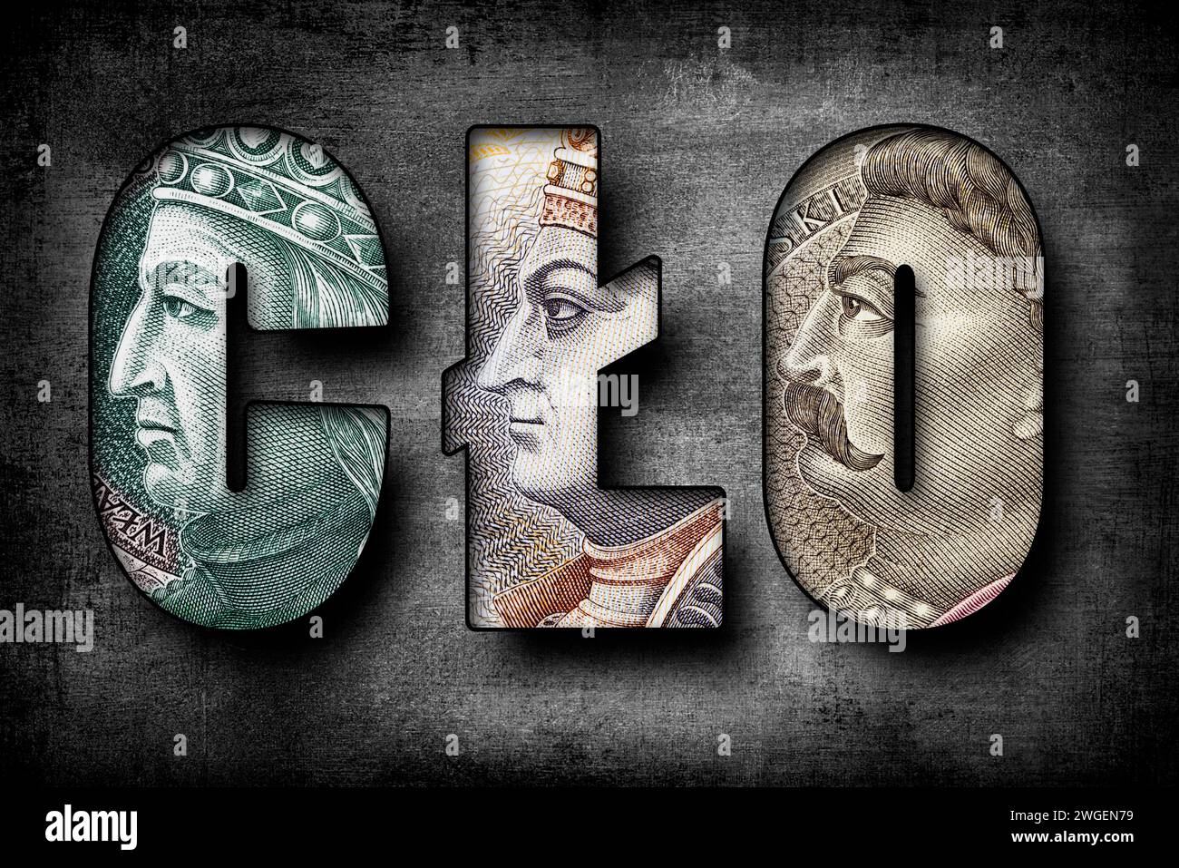 Inscription CLO (Duty Customs) texte fait de billets de banque polonais Banque D'Images