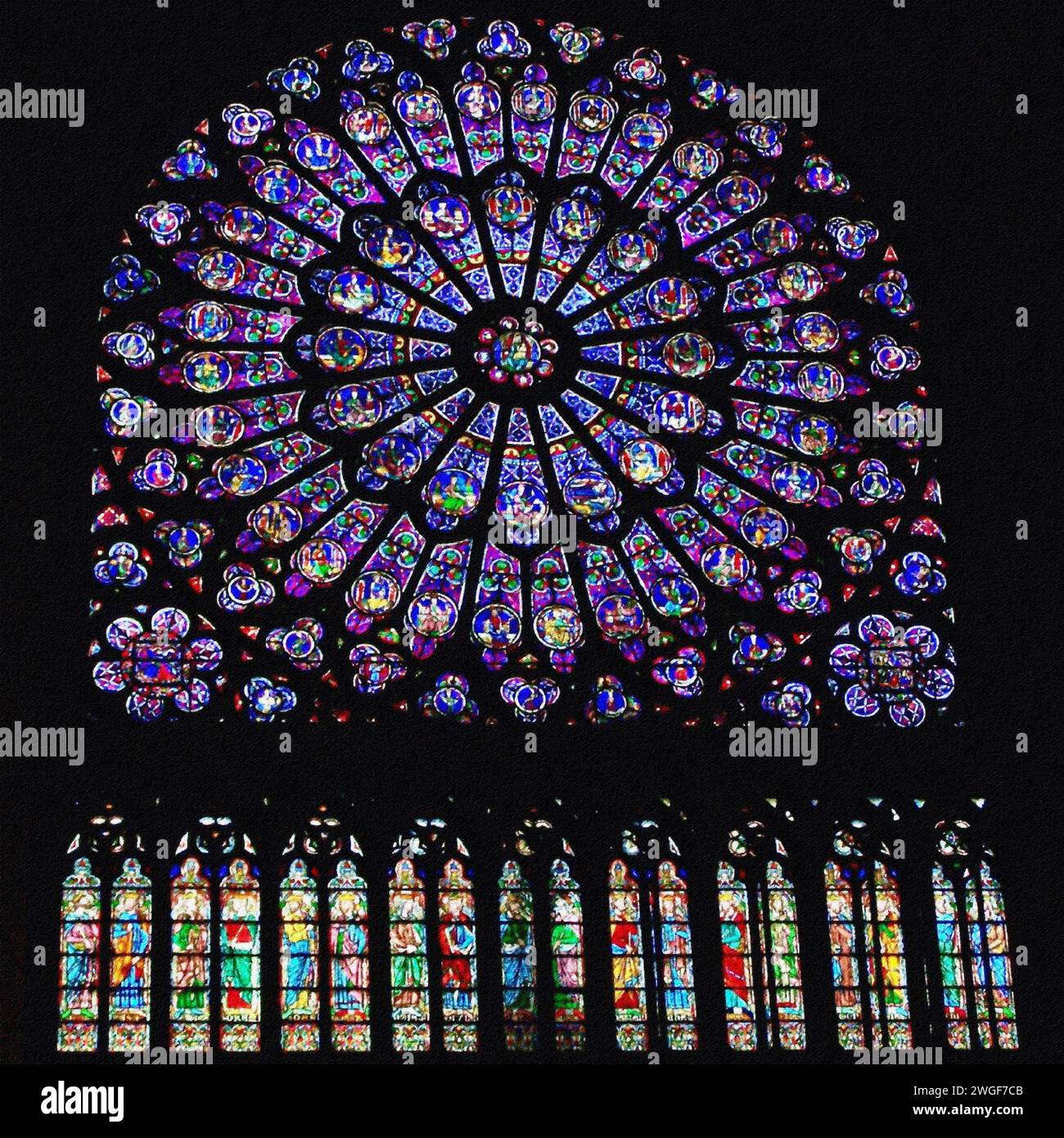 Fenêtre North Rose, Cathédrale notre Dame, Paris, France. Banque D'Images