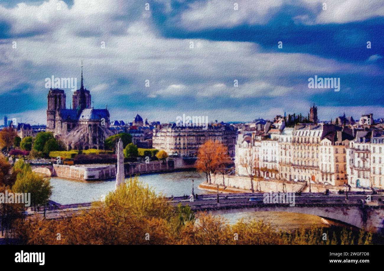 Cathédrale notre-Dame et Seine, Paris, France. Banque D'Images