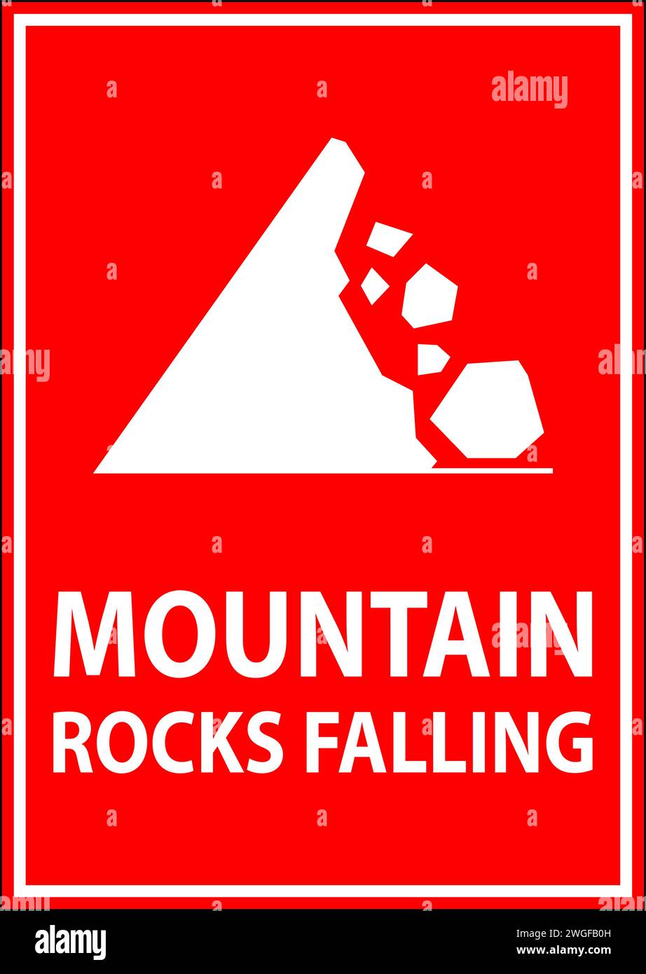 Panneau d'avertissement routier, symbole de chute de rochers de montagne Illustration de Vecteur