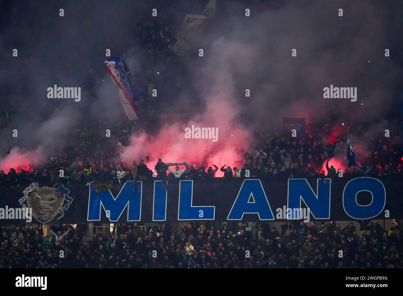 Milan, Italie. 4 février 2024. Supporters du FC Inter, lors de FC Inter v Juventus FC, Serie A, au stade Giuseppe Meazza. Crédit : Alessio Morgese/Alessio Morgese / Emage / Alamy Live News Banque D'Images