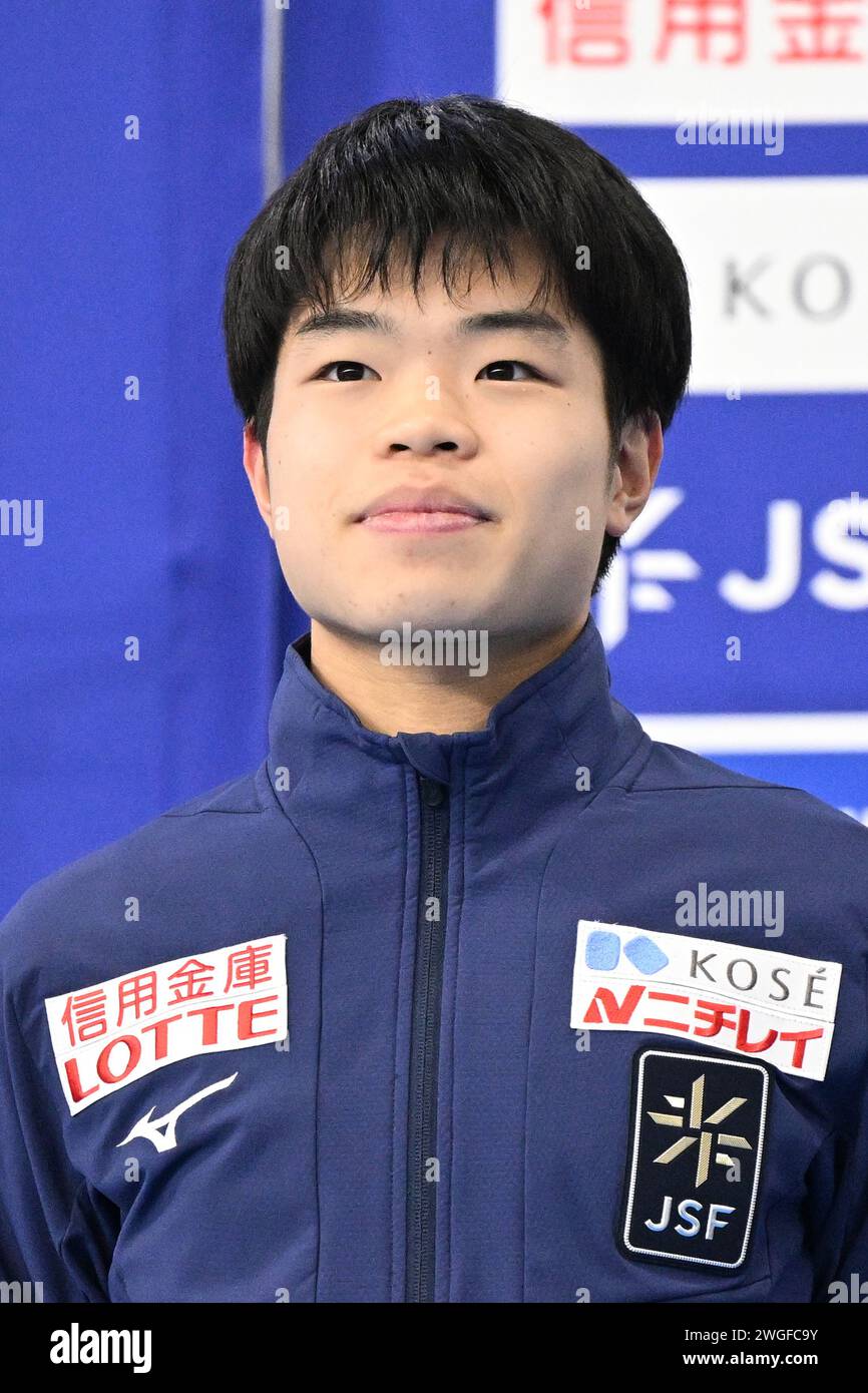 Aomori, Japon. Crédit : MATSUO. 4 février 2024. Yuta Fuchigami (JPN) Patinage de vitesse : coupe du monde junior ISU Patinage de vitesse 2023/24 hommes Juniors Mass Start Overall Award au YS Arena Hachinohe à Aomori, Japon. Crédit : MATSUO .K/AFLO SPORT/Alamy Live News Banque D'Images