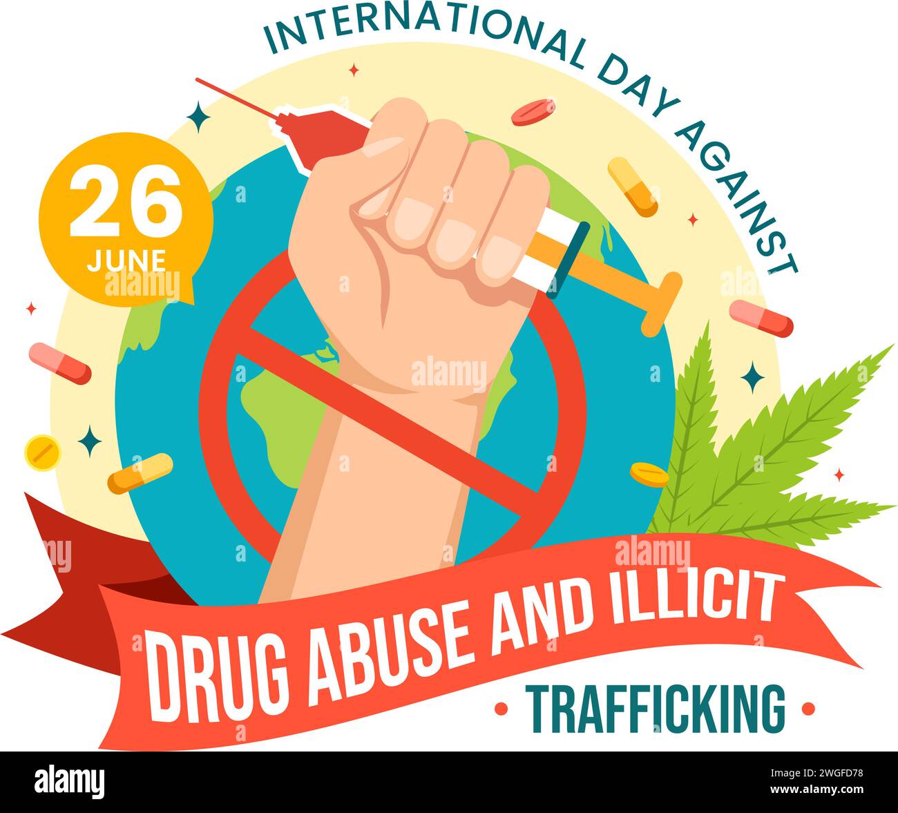 Journée internationale contre l'abus et le trafic illicite de drogues Illustration vectorielle avec anti-stupéfiants pour éviter les drogues et les médicaments en fond plat Illustration de Vecteur