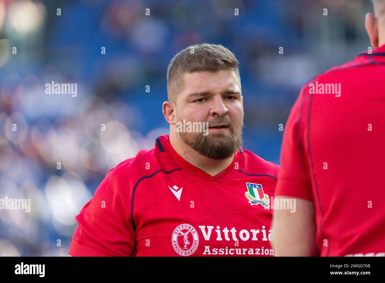 Rugby six Nations. Italie vs Angleterre. Stadio Olimpico. Rome. 03/02/2024. L'entraîneur italien Pietro Ceccarelli sur le terrain pendant l'échauffement d'avant-match Banque D'Images