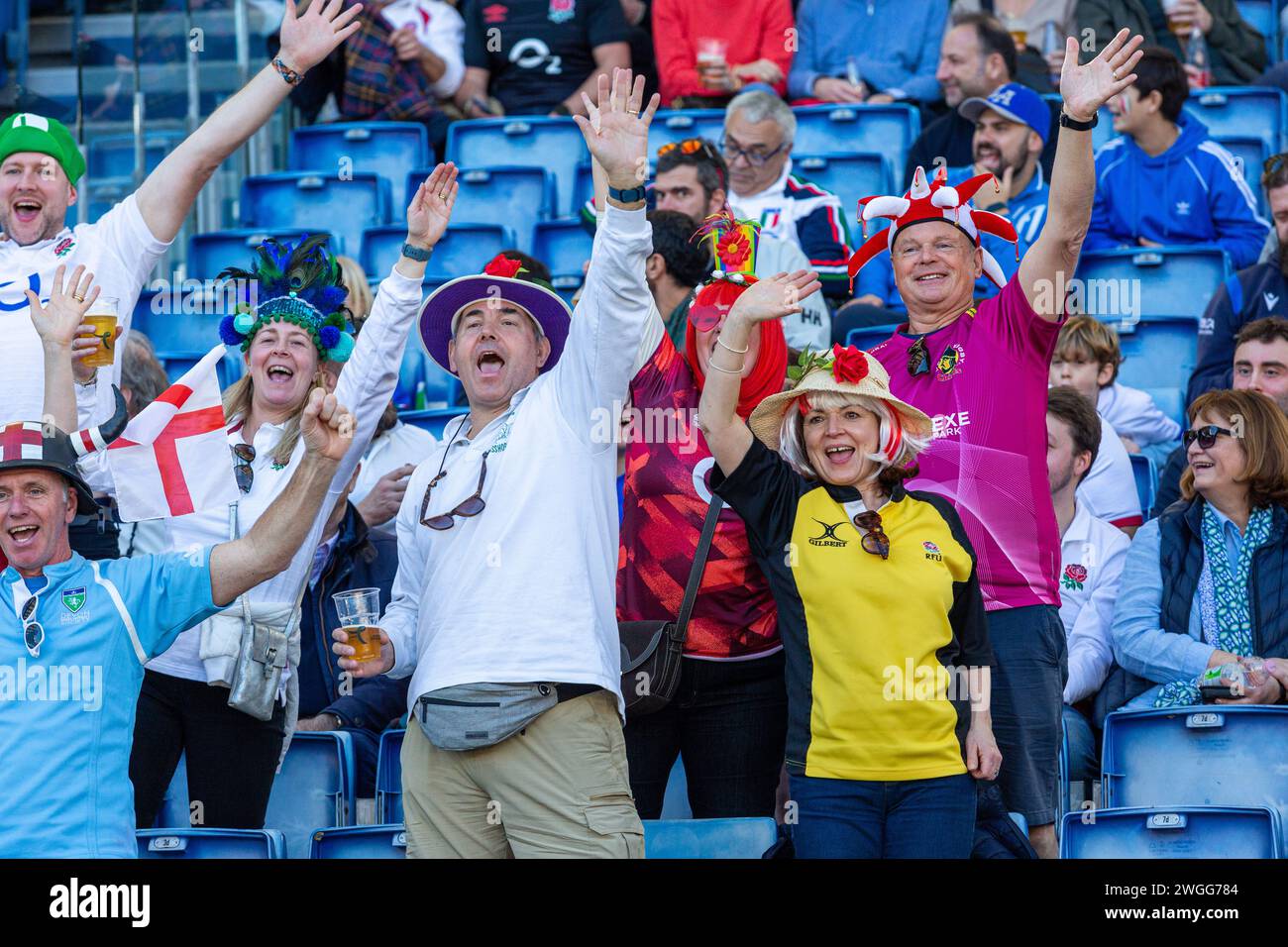 Rugby six Nations. Italie vs Angleterre. Stadio Olimpico. Rome. 03/02/2024. Fans d'Angleterre Banque D'Images