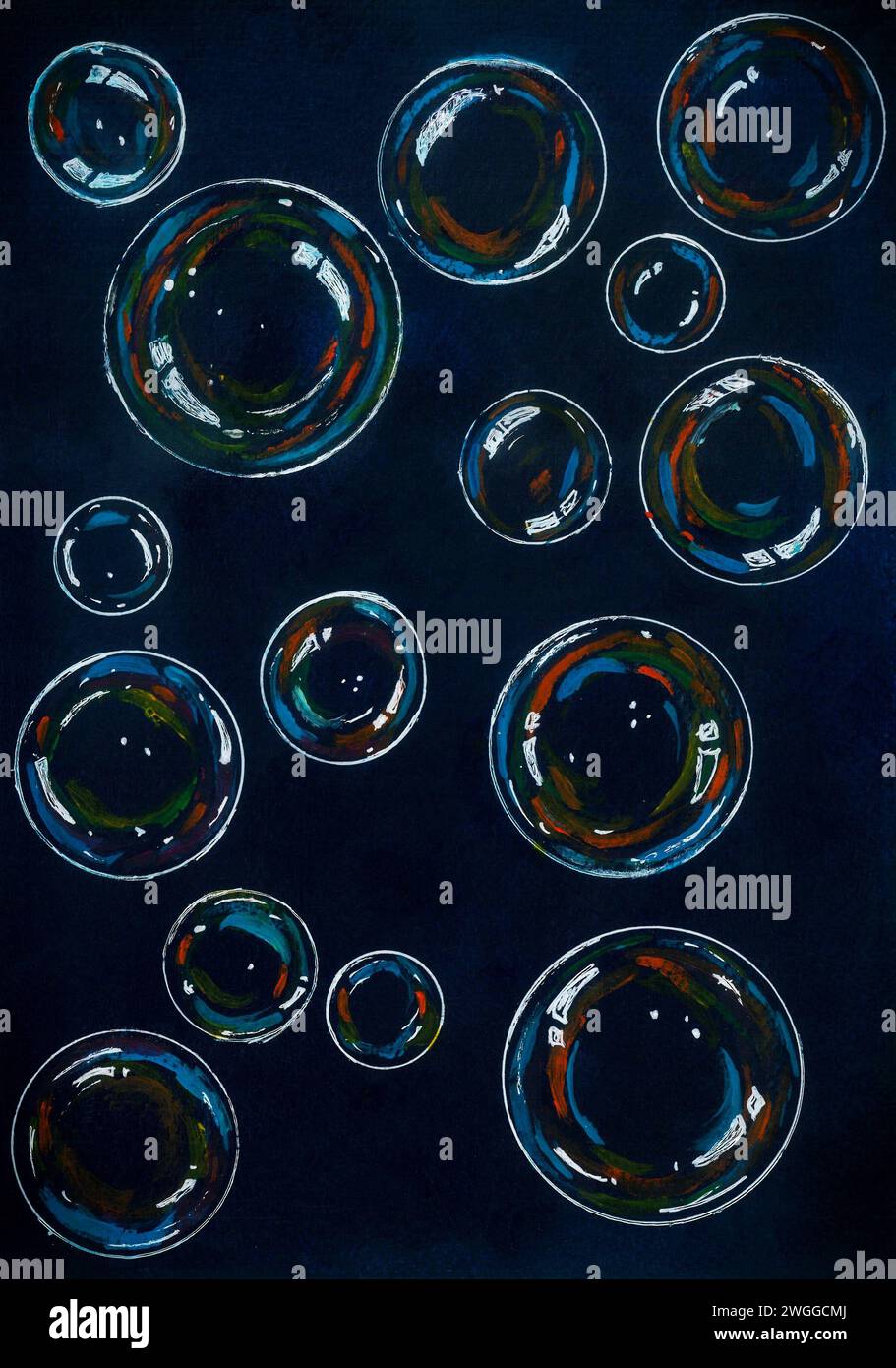 Peinture acrylique de bulles colorées. Banque D'Images