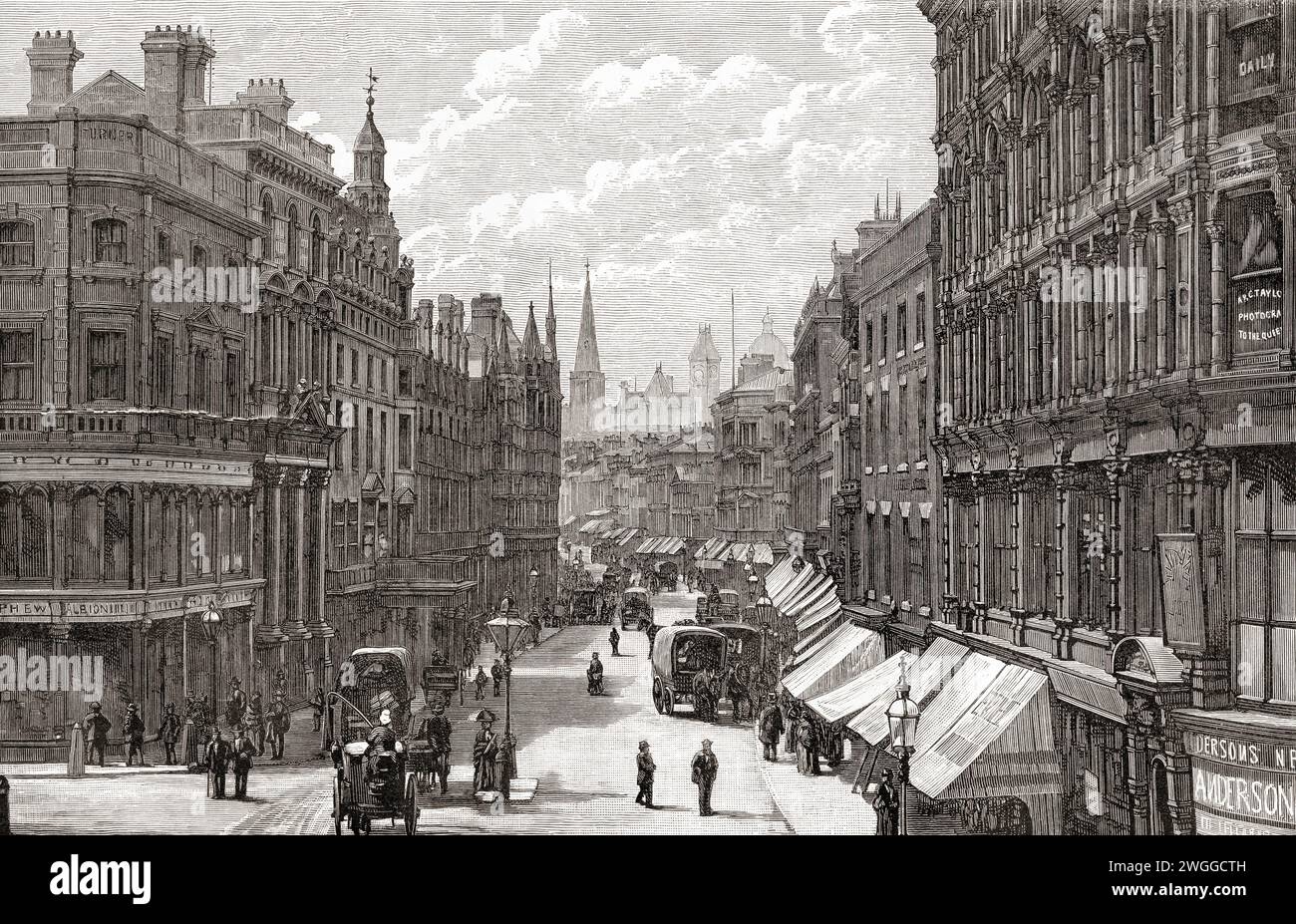 New Street, Birmingham, Angleterre. Vu ici lors de la visite de la reine Victoria à Birmingham le 23 mars 1887, l'année du Jubilé d'Or. Tiré du London Illustrated News, publié le 26 mars 1887. Banque D'Images