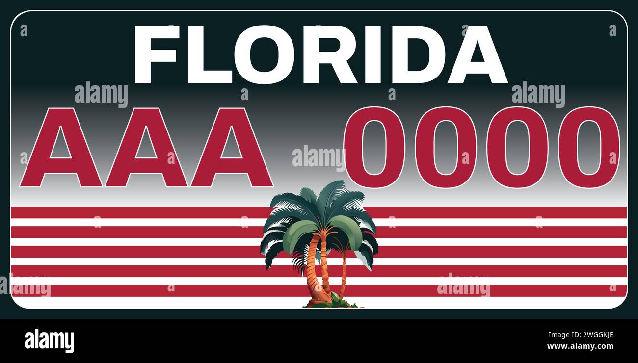 Plaques d'immatriculation de véhicule en Floride aux États-Unis d'Amérique, plaques de voiture. Numéros de permis de conduire de différents États américains. Imprimé vintage Illustration de Vecteur
