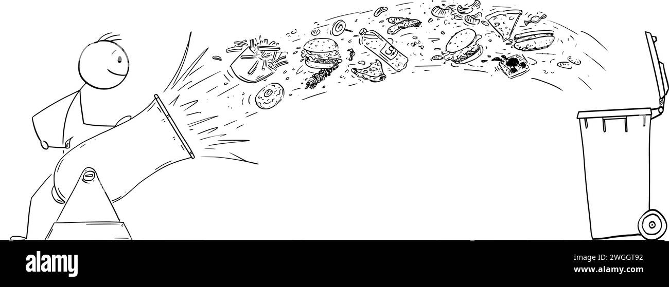 Jeter des aliments dans la poubelle, illustration de la figure de dessin animé vectoriel Illustration de Vecteur