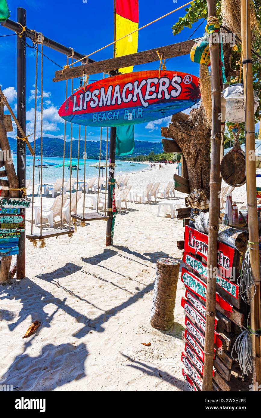 Signe pour Lipsmackers Beach bar et club, Chaweng Beach, Ko Samui, Thaïlande Banque D'Images