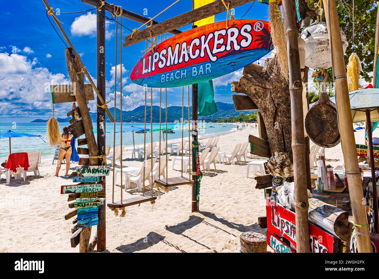 Signe pour Lipsmackers Beach bar et club, Chaweng Beach, Ko Samui, Thaïlande Banque D'Images