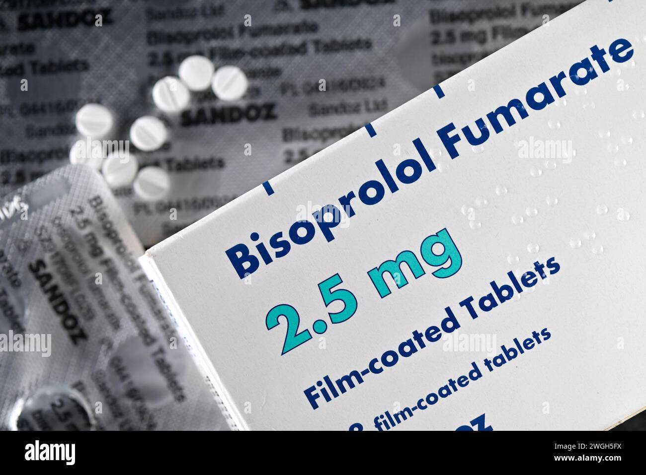 Fumarate de bisoprolol - médicament anti-hypertension - pilules de 2,5 mg Banque D'Images