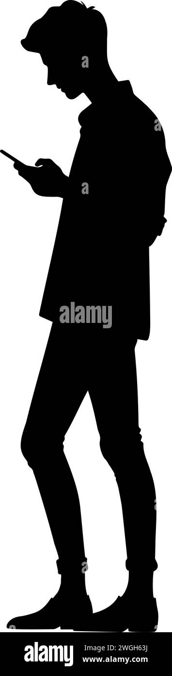 Silhouette d'un adolescent utilisant un smartphone. Illustration vectorielle plate Illustration de Vecteur