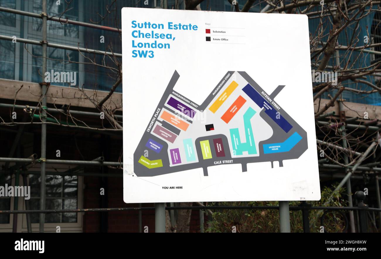 Carte de Sutton Estate Development Chelsea Londres Angleterre Banque D'Images