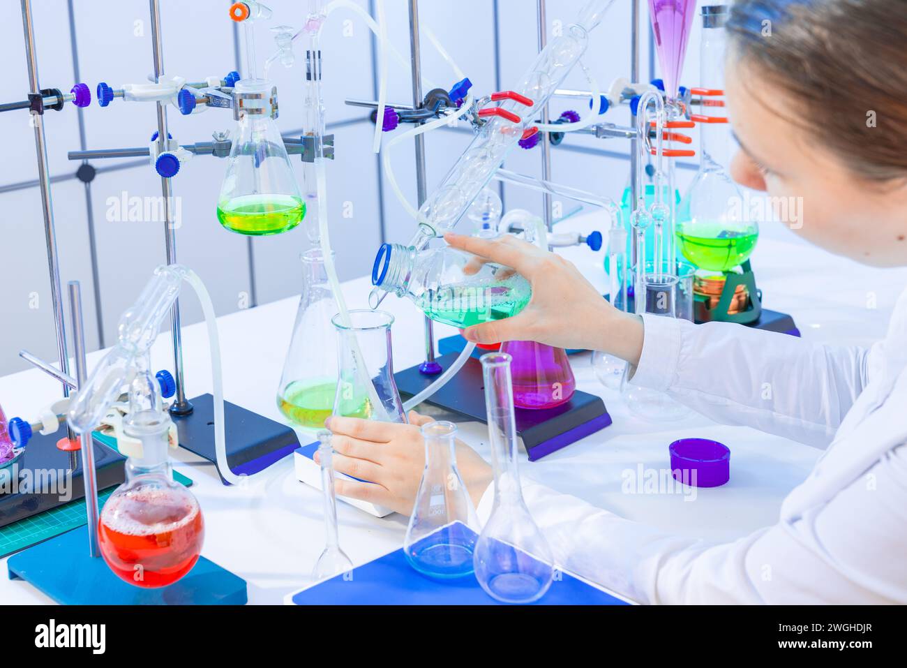 Femme scientifique menant des recherches médicales en laboratoire Banque D'Images