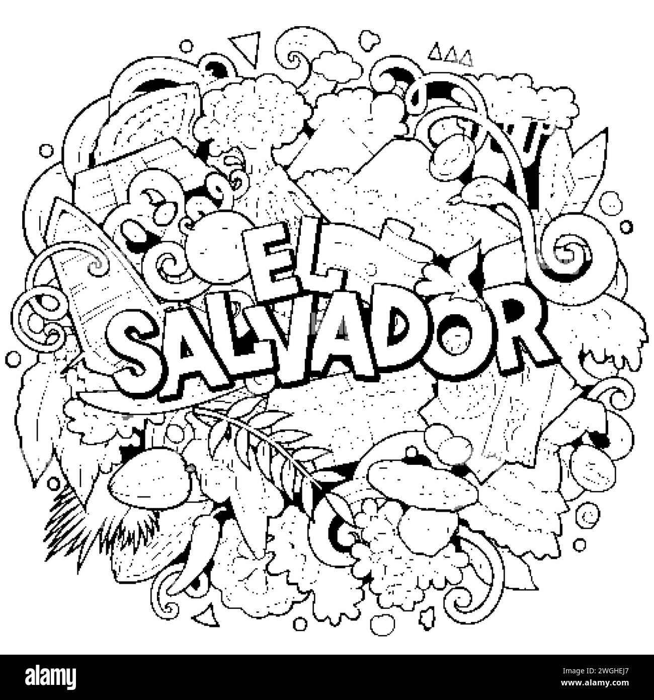 Illustration de dessin animé El Salvador. Design local drôle. Illustration de Vecteur