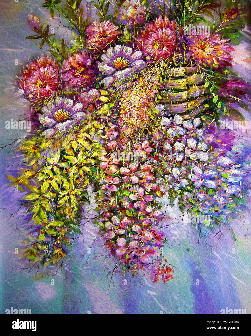 Peinture à l'huile originale fleur d'orchidée pétale de couleur abstraite Banque D'Images