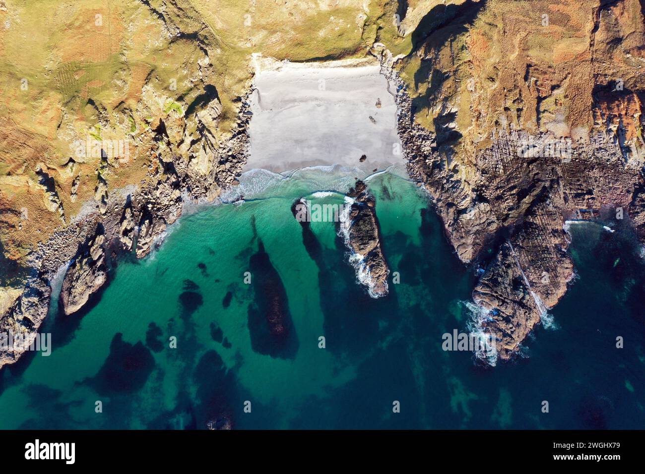 Vue aérienne de la plage Scoor dans le Ross de Mull, île de Mull Banque D'Images