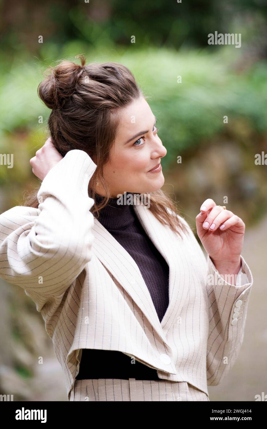 ROME, ITALIE - 05 FÉVRIER : Sofia Panizzi pose pour un appel photo pour 'Finalmente l'Alba' à l'Hôtel de Russie le 05 février 2024 à Rome, Italie. (Photo Banque D'Images