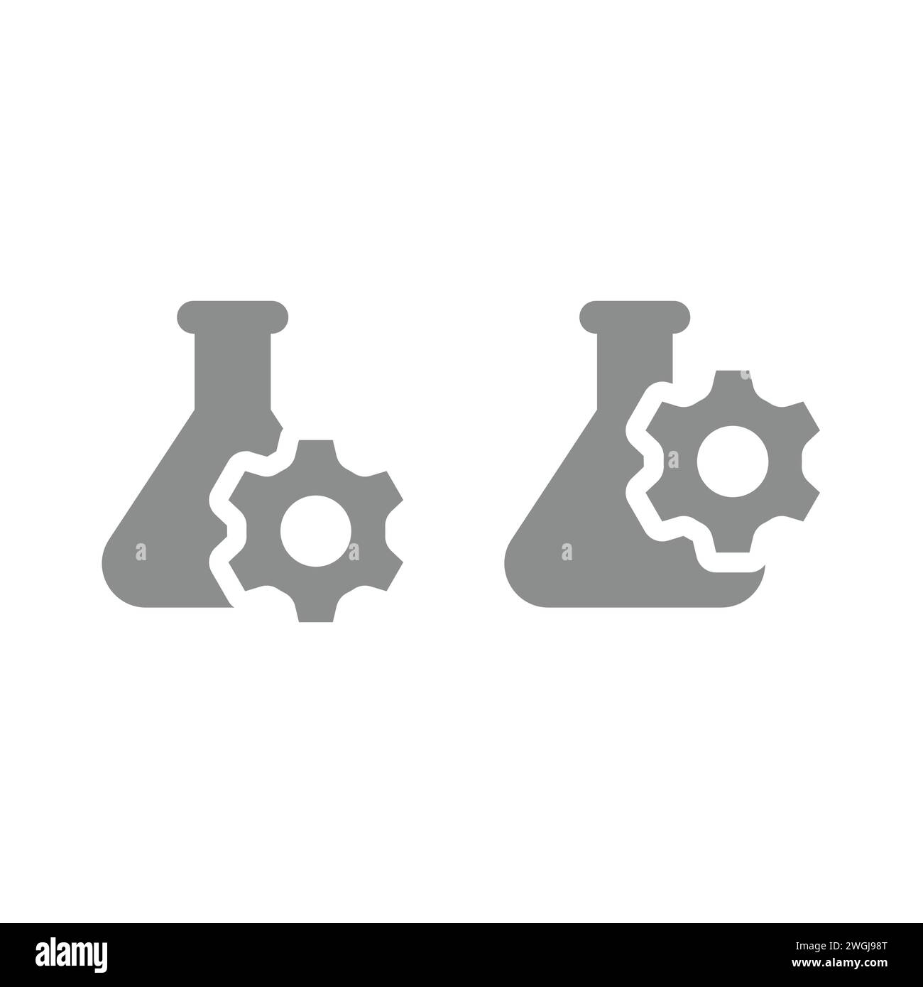 Verrerie de laboratoire et icône de vecteur d'engrenage. Flacon, tube à essai et symbole de bio-ingénierie. Illustration de Vecteur