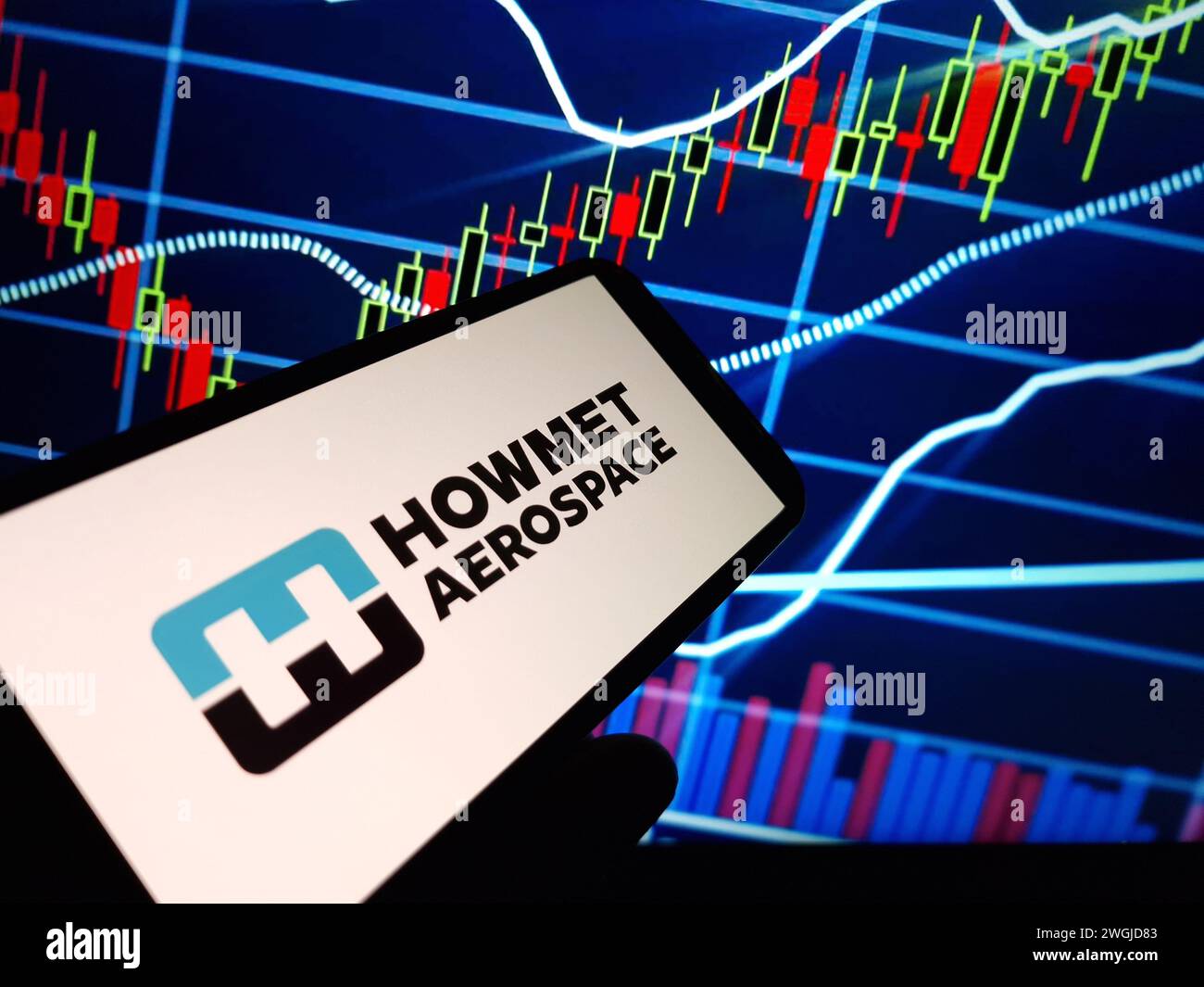 Konskie, Pologne - 04 février 2024 : logo de la société Howmet Aerospace affiché sur le téléphone portable Banque D'Images