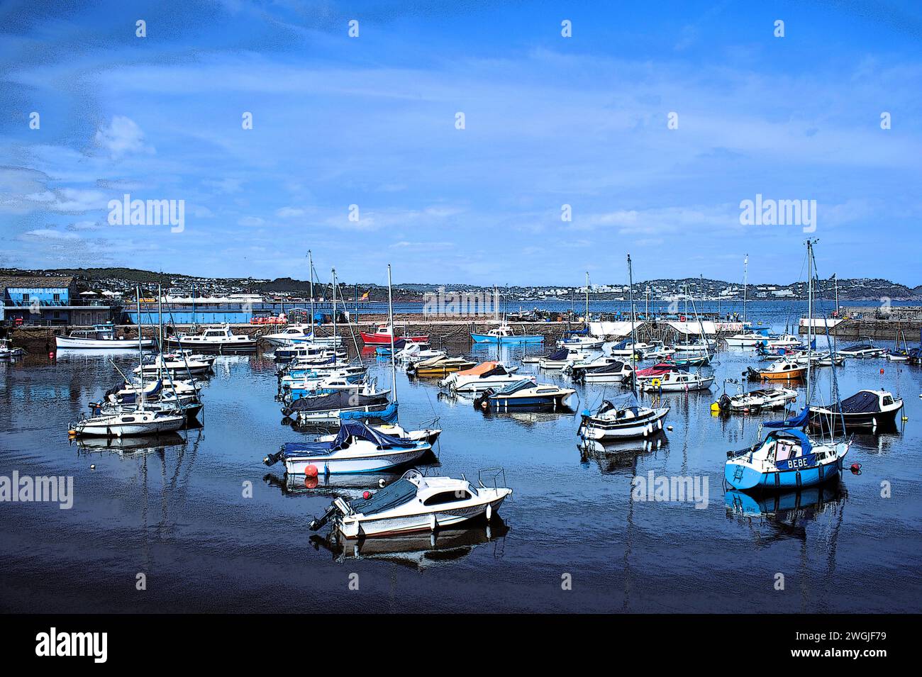 La majestueuse vue des bateaux amarrés dans la sécurité du port de Paignton, Torbay, South Devon, sud-ouest de l'Angleterre. Banque D'Images