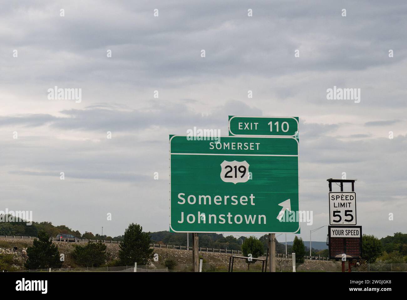 Prenez la sortie 110 de l'autoroute à péage de Pennsylvanie I-76 I-70 pour l'US-219 vers Somerset et Johnstown Banque D'Images