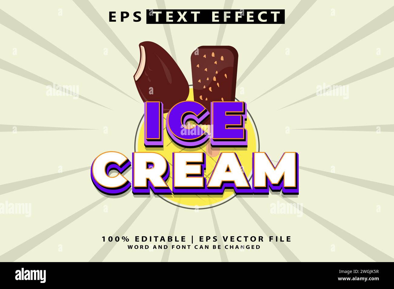 Effet de texte modifiable - Premium vecteur Ice Cream 3D dessin animé style de modèle mignon Illustration de Vecteur