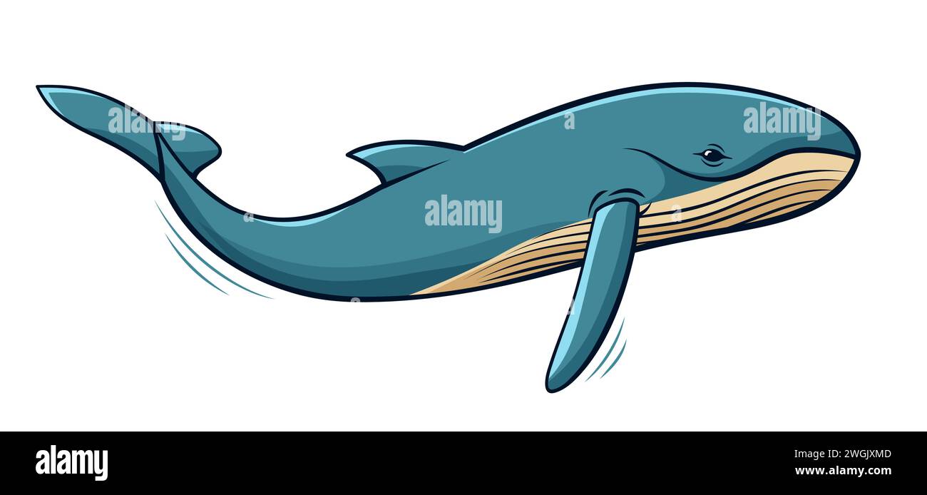 Grosse baleine bleue dans le style rétro de dessin animé. Illustration de Vecteur