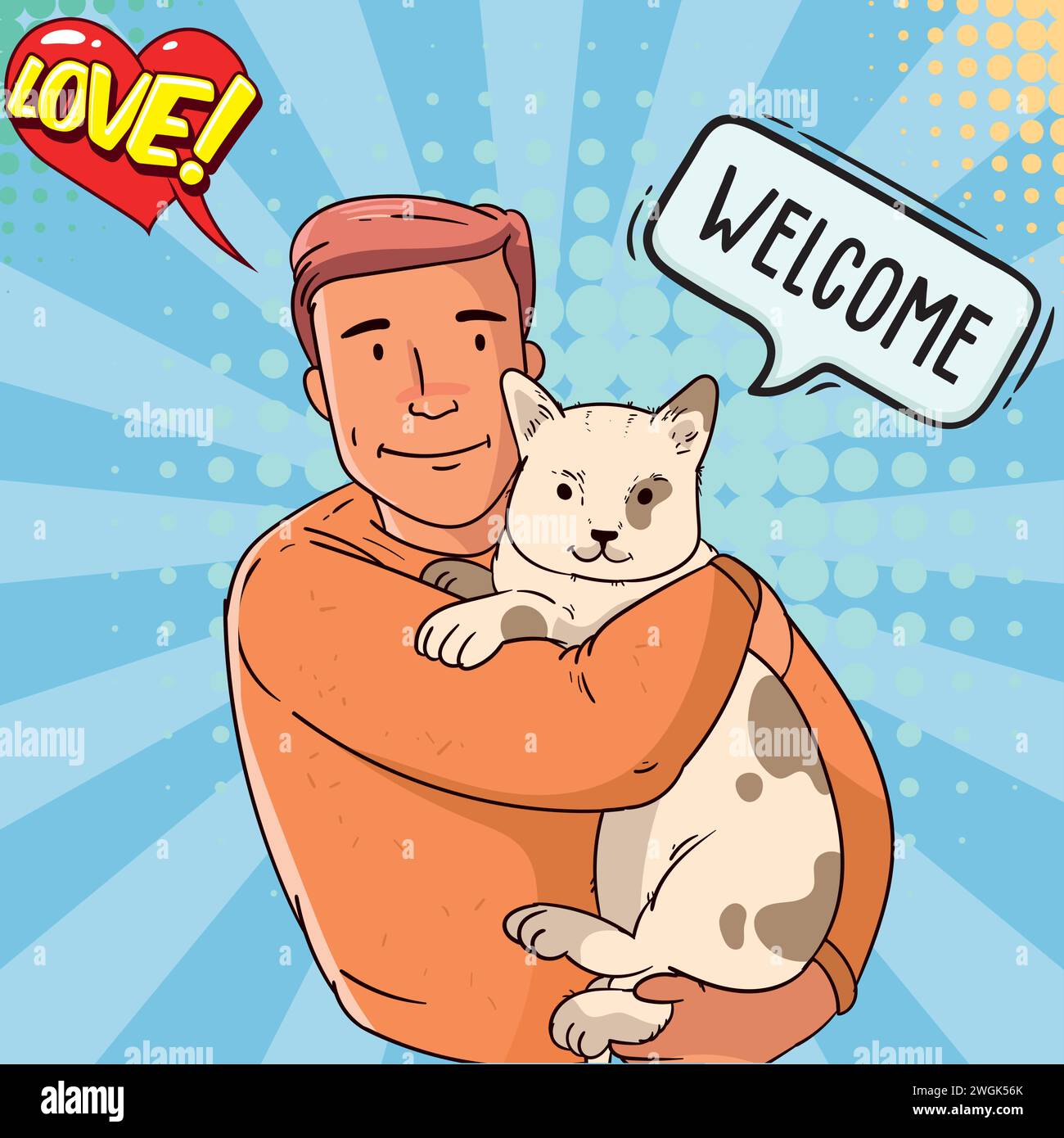 chat mignon et gens pop art image vectorielle de style Illustration de Vecteur