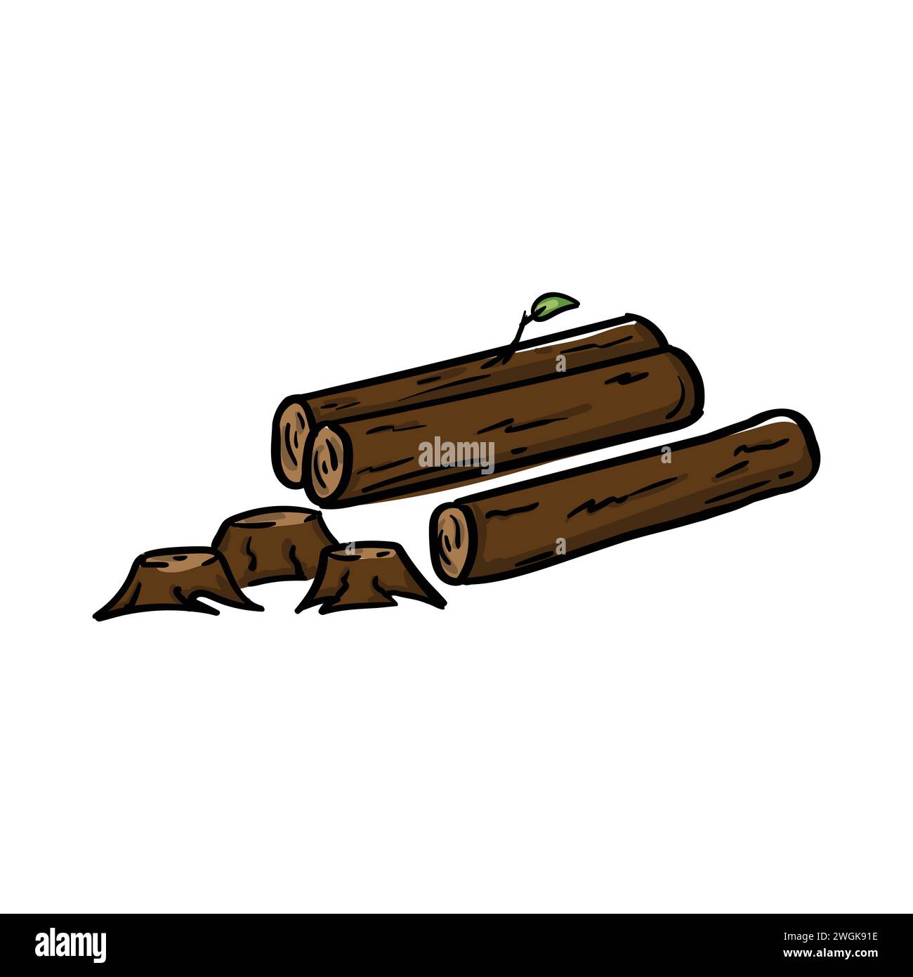 Souches d'arbres abattus et de grumes. Le problème de la déforestation Illustration de Vecteur