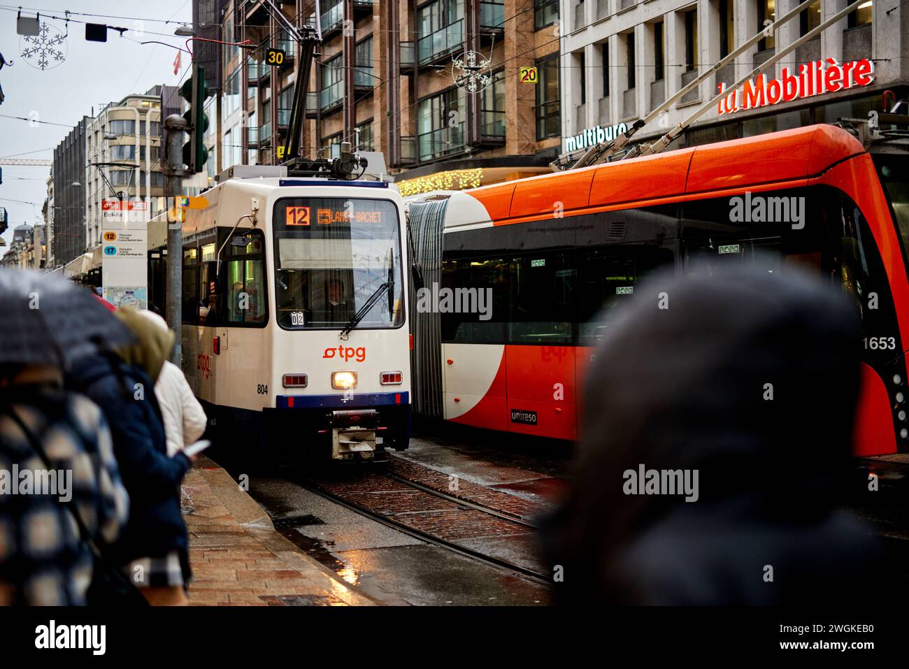 Genève ville en Suisse Transports publics Genevois TPG rue de la Confédération Banque D'Images