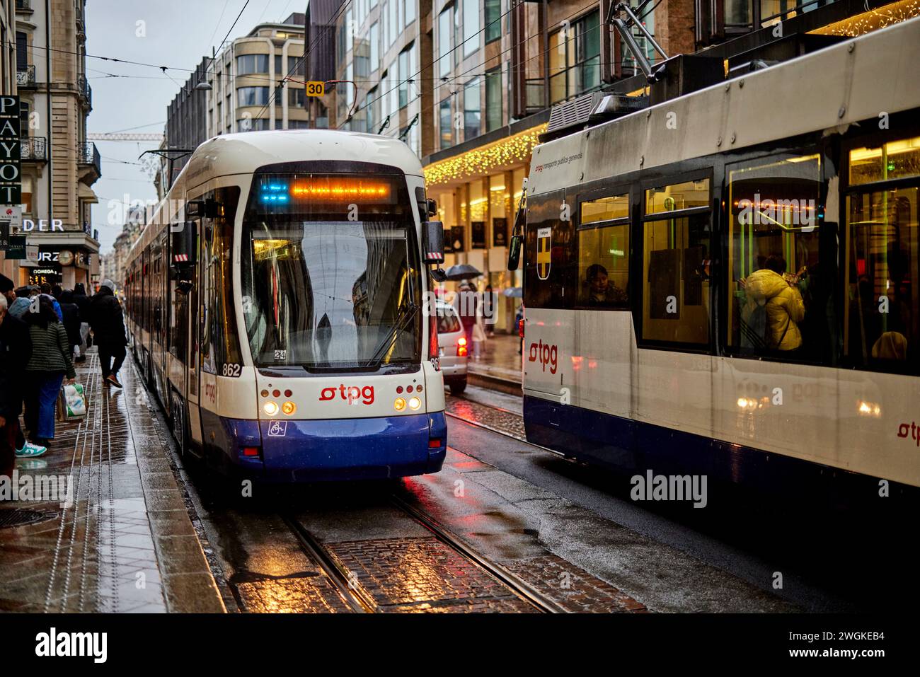 Genève ville en Suisse Transports publics Genevois TPG rue de la Confédération Banque D'Images