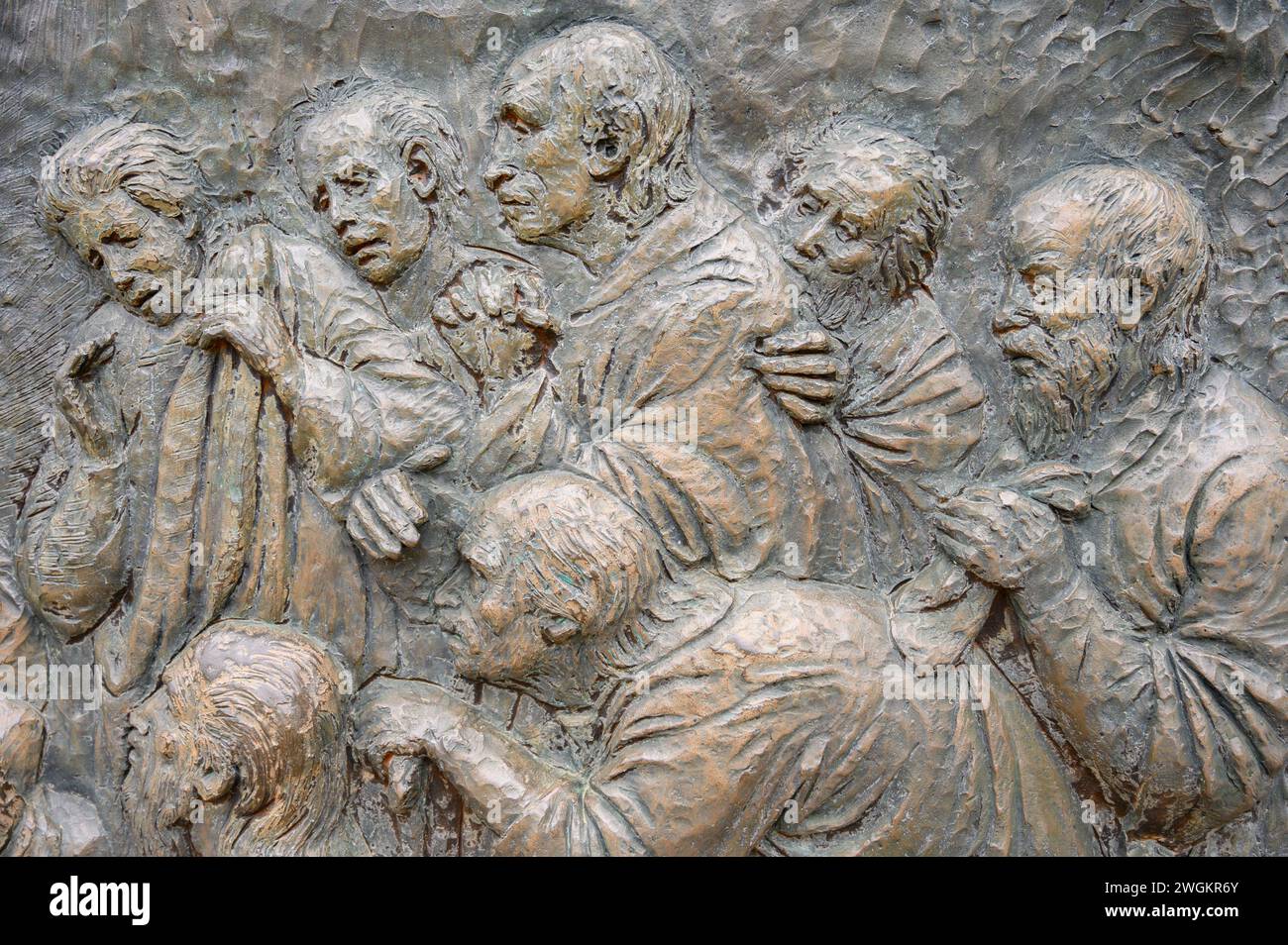 La Nativité de Jésus – troisième mystère joyeux du Rosaire. Sculpture en relief sur le mont Podbrdo (la colline des apparitions) à Medjugorje. Banque D'Images La Nativité de Jésus – troisième mystère joyeux du Rosaire. Sculpture en relief sur le mont Podbrdo (la colline des apparitions) à Medjugorje. Banque D'Images