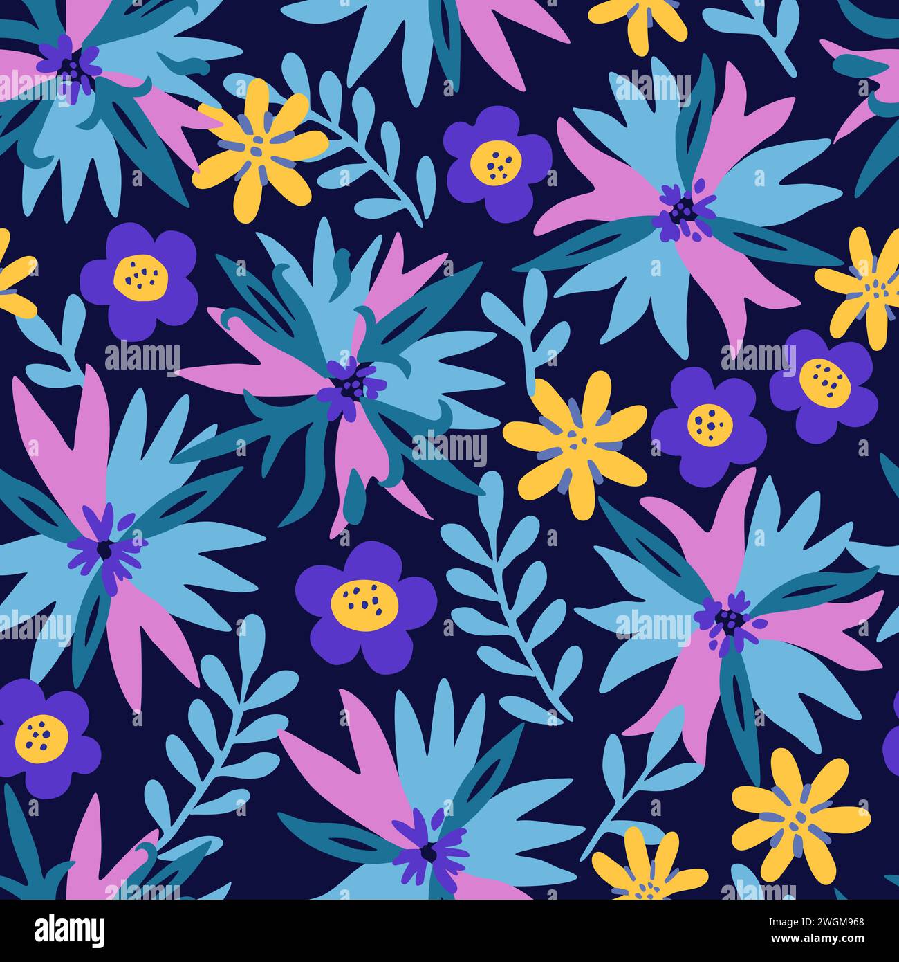 Motif sans couture avec des éléments floraux doodle. Illustration vectorielle. Illustration de Vecteur