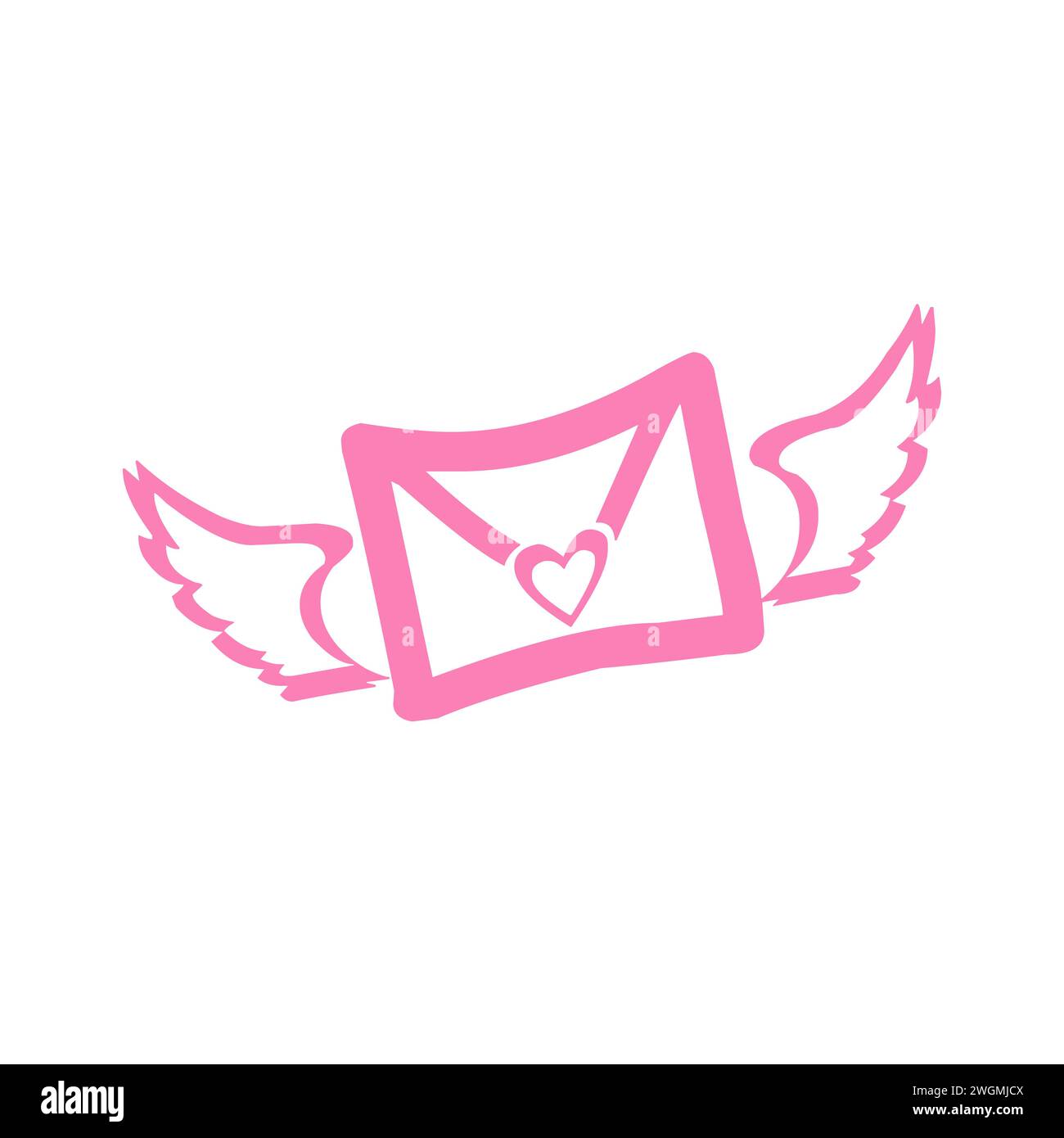 Enveloppe rose avec icône coeur et ailes Illustration de Vecteur