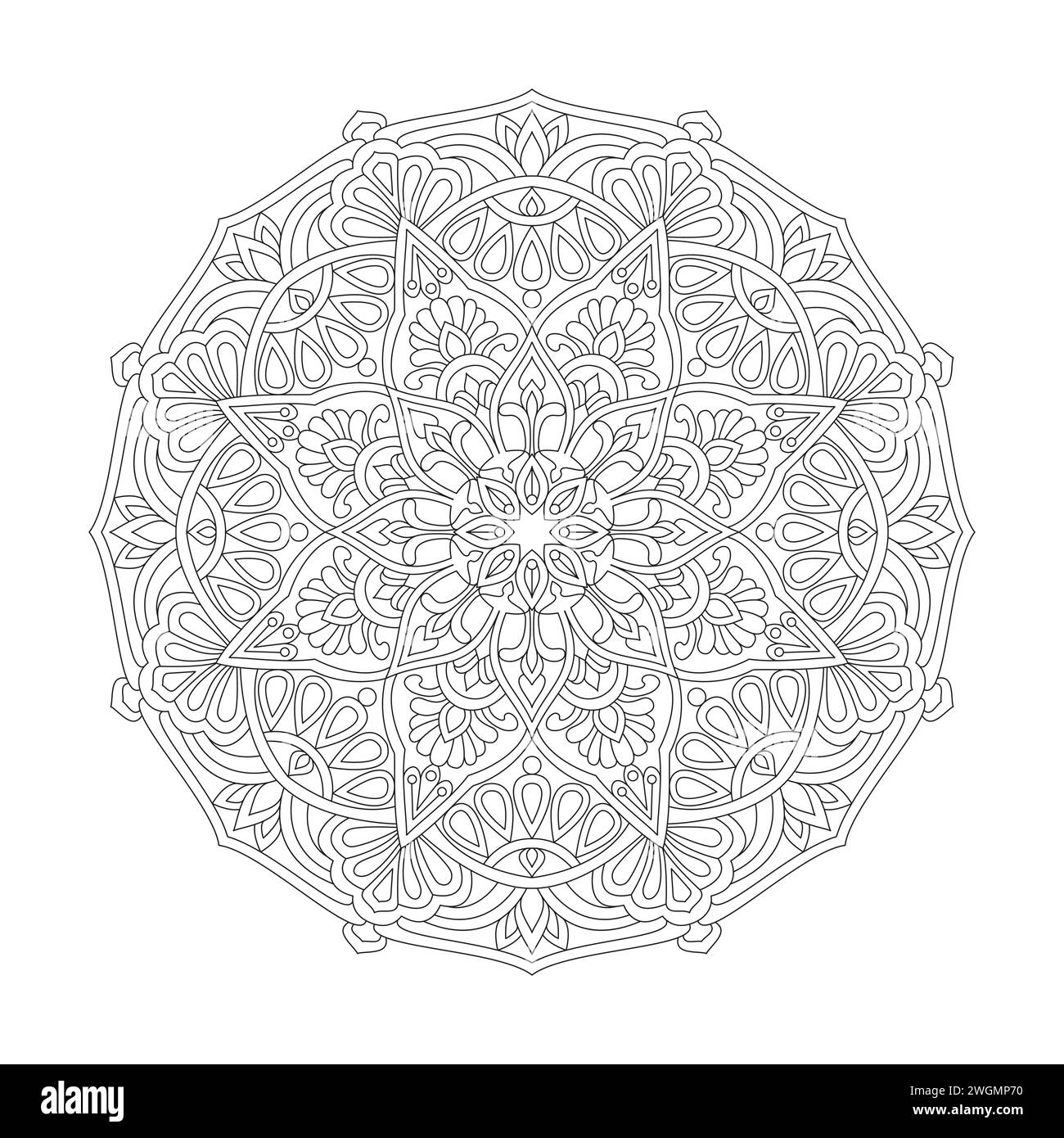 Décoration attrayante Mandala Coloring Book page pour l'intérieur du livre kdp. Pétales paisibles, capacité à se détendre, expériences cérébrales, Harmonious Haven, Peacef Illustration de Vecteur