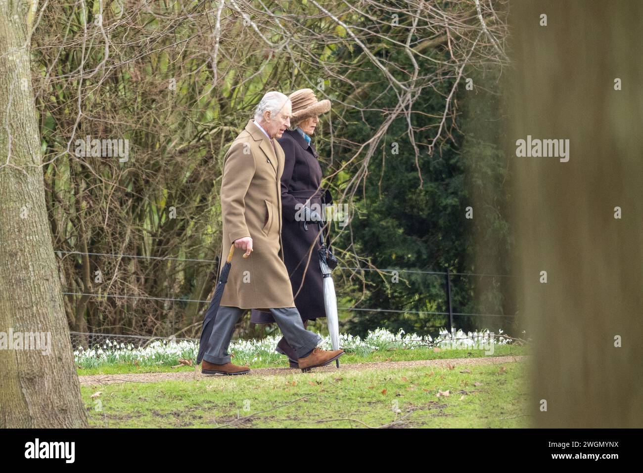 Pic daté du 4 février montre les dernières images du roi Charles et de la reine Camilla à l'église de Sandringham, Norfolk avant le diagnostic de cancer. Banque D'Images