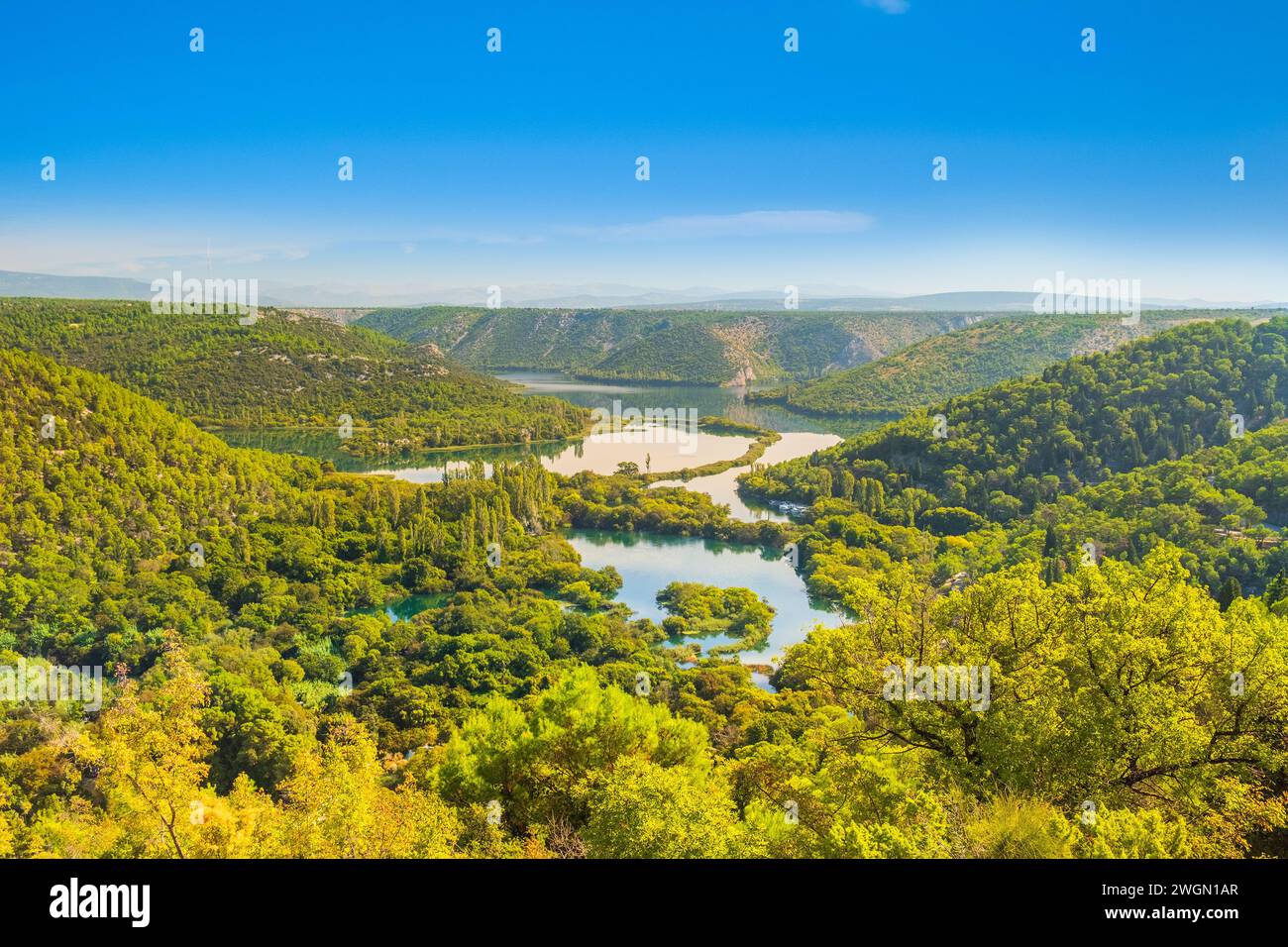 Lacs dans le canyon étonnant du parc national de Krka, Croatie, vue panoramique Banque D'Images