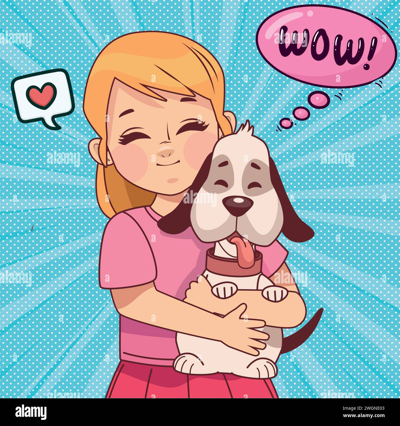 image vectorielle de style pop art jolie fille et chien Illustration de Vecteur