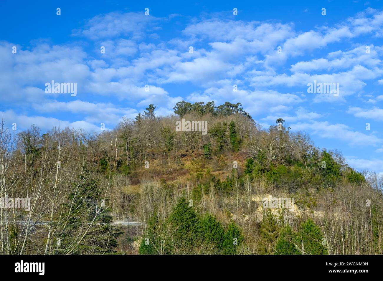 Asturies rurales, Espagne, colline et ciel bleu Banque D'Images
