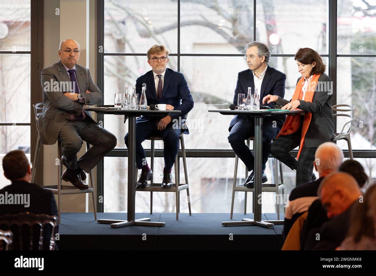 Ministre français de l'Agriculture et de la souveraineté alimentaire Marc Fesneau, Président de la Foire internationale de l'Agriculture de Paris Jean-Luc Poulain, Dominique Reynie, directrice du salon international de l'agriculture 2024 Valerie le Roy lors d'une conférence de presse pour la présentation de la 60ème édition de la Foire internationale de l'Agriculture (salon international de l'Agriculture) 2024 à Paris, France, le 6 février 2024. Photo Raphael Lafargue/ABACAPRESS.COM Banque D'Images
