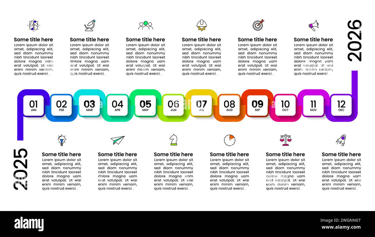 Modèle d'infographie avec icônes et 12 options ou étapes. Calendrier. Peut être utilisé pour la mise en page de flux de travail, le diagramme, la bannière, la conception Web. Illustration vectorielle Illustration de Vecteur